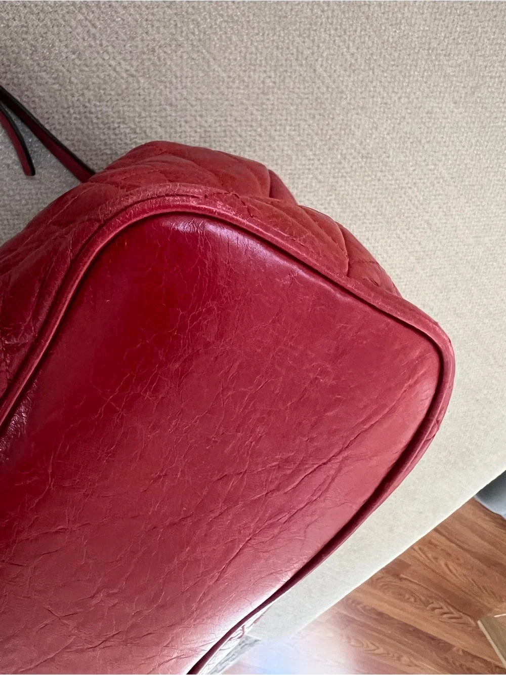 Michael Kors Quilted Red Leather Drawstring Hobo with Gold Chain